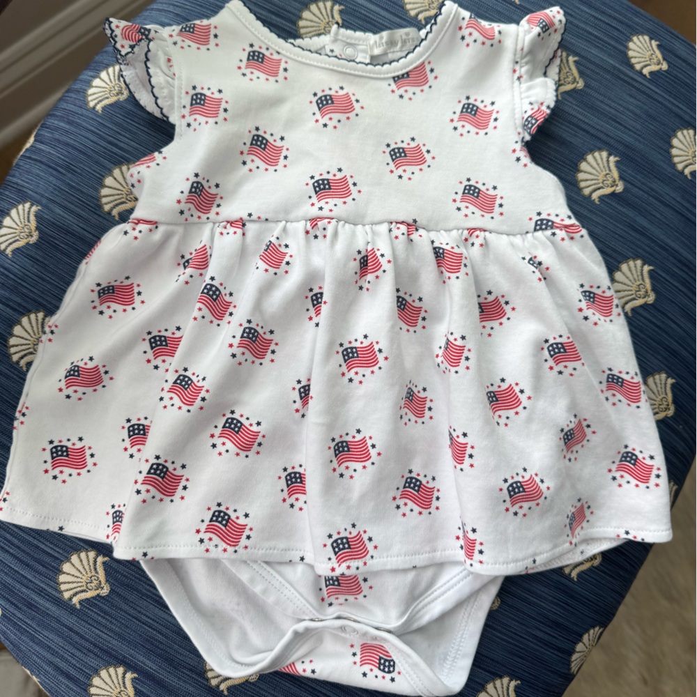 Kissy Kissy White Baby Girl Bubble Dress with Flag Print (6-9M)